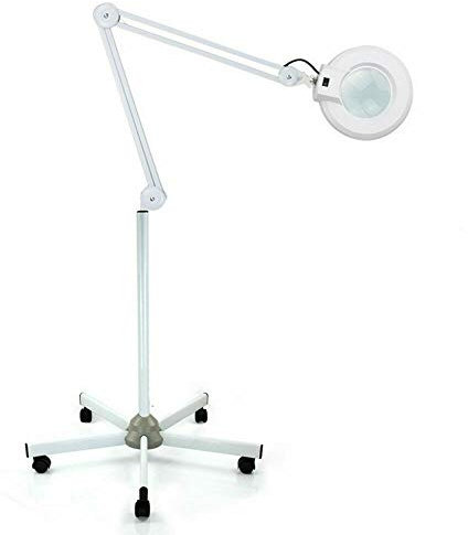 8X Vergrößerung LED Lupenleuchte Lupenlampe mit Einem Ständer und Rollen 5D Dioptrien Tätowierung Kosmetik Lupe Tischlampe für Kosmetikerinnen, Stickerinnen, Zahnärzte, Nagel-Techniker