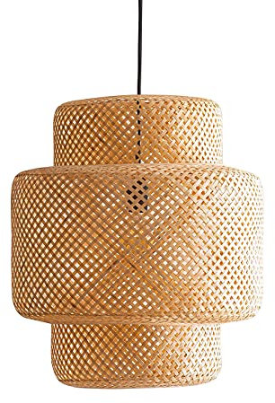 BarcelonaLED Vintage Nordic Natural Wicker Pendelleuchtenschirm Rattan-Bambusholz mit E27-Fassung für Esszimmer Wohnzimmer