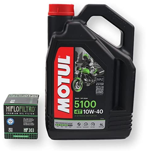 RVM KIT Aceite 5100 10W40 Moto 4T + Filtro De Aceite HF 303 Para Yamaha, Honda Y Kawasaki - Semisintético En Envase De 4 Litros