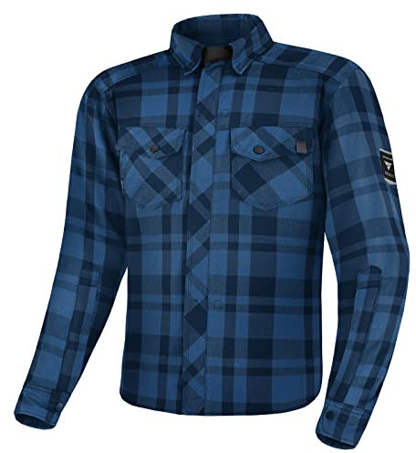 SHIMA RENEGADE MEN Motorrad Hemd - Verschleißfest Baumwolle Karierte Motorradjacke Herren mit CE Protektoren, FiberQL Aramid und Kühlungsschicht Reißverschluss (RENEGADE 2, Blau, S)