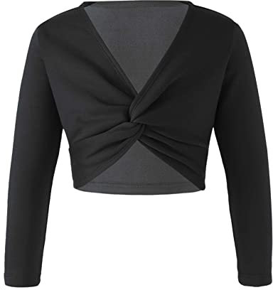 ranrann Enfant Fille Haut Danse Classique Ballet Cache-Coeur Manches Longues Top Gymnastique Patinage Dancewear 5-16 Ans Type A Noir 7-8 Ans