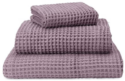 URBANARA 2er Set Gästehandtuch Mikawa 30x50 cm - 100% Baumwolle in Waffelpiqué - Badetuch Duschtuch Gästehandtuch Strandtuch - Mauve
