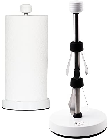Weißer Papierhandtuchhalter aus Edelstahl für einfache Einhandbedienung. Dieser robuste gewichtete Papierhandtuchspender hat Saugnäpfe und hält alle Papierhandtuchrollen