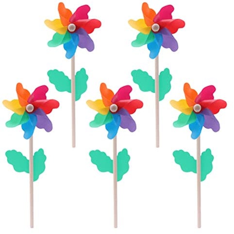 Toyvian Multicolored Wooden Windmill Toys 5pcs Garden Windmills for Children Photo Props