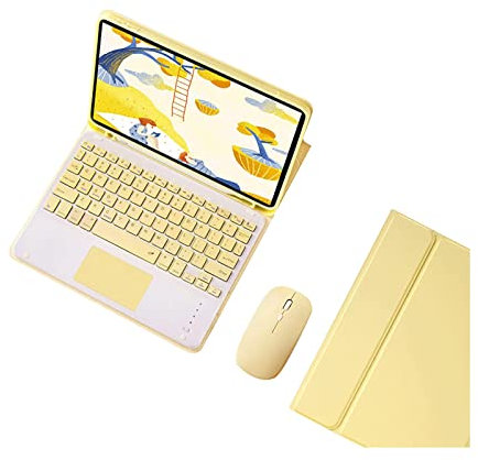 ZKAIAI Custodia Tastiera con Touchpad per iPad Pro 10.5/ iPad Air 3, Cover con Tastiera Bluetooth Wireless e Mouse, Magnetica Rimovibile Tastiera con Slot per Penna per iPad 10.5 2017/2019, Giallo