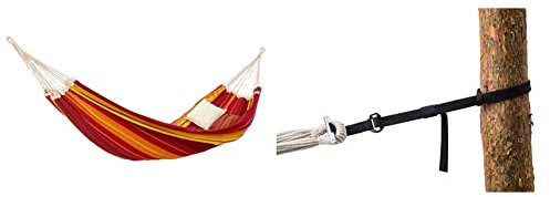 AMAZONAS XXXL Supersize Hängematte Gigante Lava handgefertigt in Brasilien 300cm x 200cm bis 280kg in Lavafarben & T-Strap Aufhänge Set für alle Hängematten baumschonend 15-220 cm