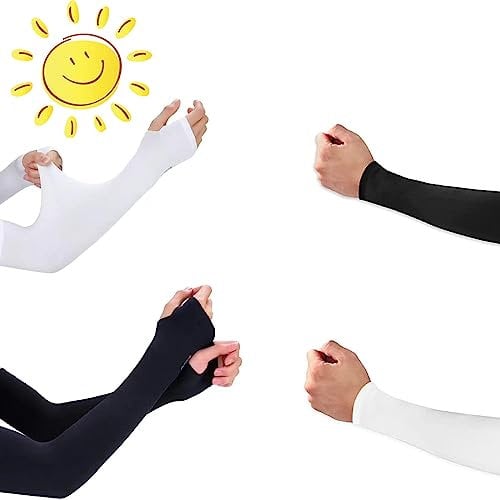 JEOPKO 4 Pcs Sleeves to Cover Arms,Arm SleevesArm Sleeves UV Protection,Sun Protection Sleeve to Cover Arms Compression Arm WarmerSummer Outdoor Sports Cycling Running Driving Black