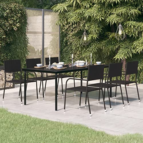 FIRBNUS Mesa de comedor de jardín, color negro, 200 x 100 x 74 cm, acero y cristal, mesa de exterior, mesa de terraza, balcón, ideal para jardín, terraza, estilo minimalista, fácil de limpiar
