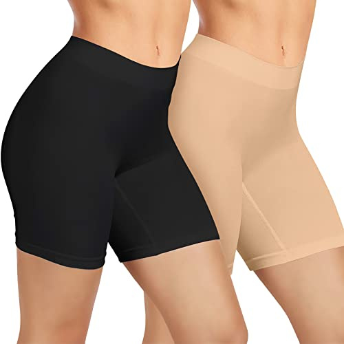 AURUZA 2pcs Anti Chafing Shorts Women, Seamless Slip Shorts Comfortable Chub Rub Underwear for Dresses Skirts Running Cycling Walking Yoga Everyday Wear (XXL, Black Nude)