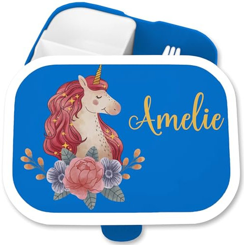 Brotdose Kinder Campus für Mepal - Einhorn Unicorn Fabelwesen - 750 ml - Blau - einschulung geschenke mädchen kinderbrotdosen kindergarten einhörnern brotzeitbox vesperbox kita einhörner