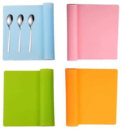 4 Stücke Silikon Platzsets für Kinder,Rutschfestes Waschbares Tischset,Platzset Kinder Platzdeckchen Kinderplatzset Tischset Kind 40 x 30 cm