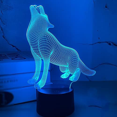 Wolf Gift 3D Light, Hologram Illusion Bedside Night Lamp, 16 Color Changing with Remote Control Creative Room Decor Birthday for Kids Teen Men