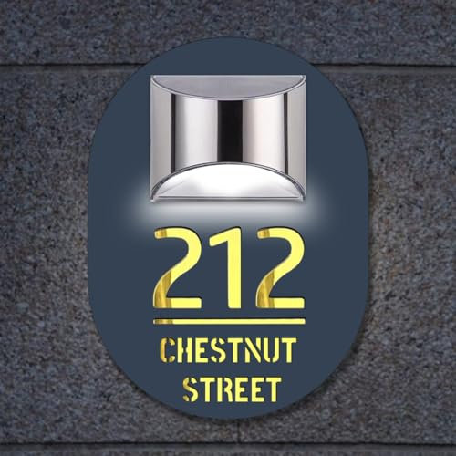 Numéro de maison solaire lumineux à LED personnalisable,Lumière plaque numero maison exterieur Personnaliser,Découpée Au Laser Plaque De Numéro De Rue pour Appartement Hôtel Porte,Ovale