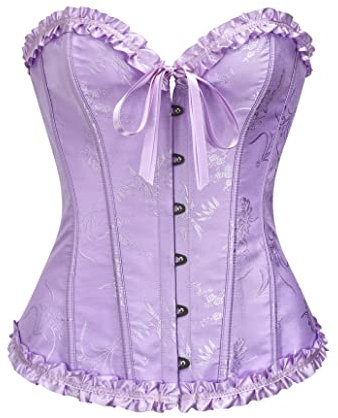 Vrapo Lavender Purple Corset Top for Women | Overbust Lace Up Waist Cincher Shapewear Lingerie - Size XS
