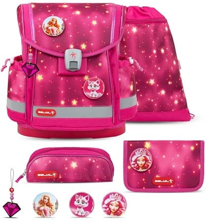 Belmil Classy Plus Schulranzen Set 5-teilig mit Brustgurt (405-78/AG/S) (Pink Star)