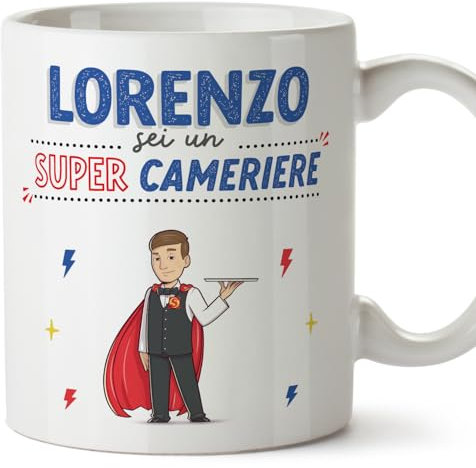 Mugffins Tazza Personalizzata in ceramica per CAMERIERE uomo 11 oz / 350 ml - In italiano - Sei Super! - Idea regalo per compleanno, anniversario, natale, laurea