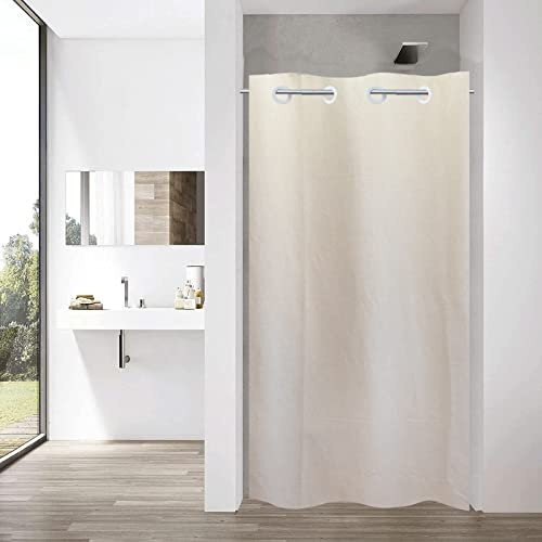 YISURE Tenda da doccia senza gancio 90 x 200 cm Finto lino Beige pesante Tenda da bagno stretta Tessuto idrorepellente Lavabile in lavatrice Larghezza 90 x Altezza 200 cm