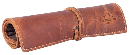 Alpenleder Stifterolle - GFRETT (Handgefertigt) - Nachhaltiges Bio-Leder aus regionaler Landwirtschaft | Federmappe, Federmäppchen klein, Etui Stifte *Fair Produziert* (6x6x21,5cm) (Wild Camel)