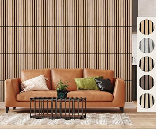 CLICK-DECK Lot de 4 panneaux muraux acoustiques en bois de qualité supérieure, panneaux muraux à lattes, insonorisants, ignifuges et certifiés FSC (chêne naturel)