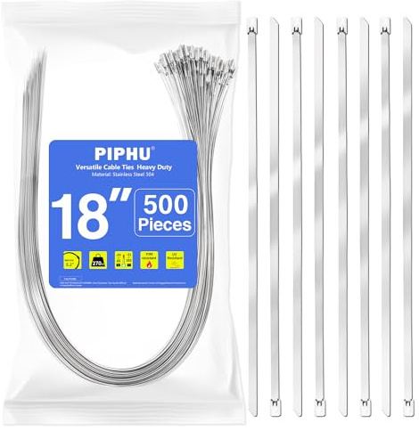 500 Pièces Collier de Serrage Inox métal Zip Ties 450x4,6 mm Serre Câblées Acier Autobloquante Capacité de Charge 122 kg Attache Câblées en Métal Pour Extérieur, ClôTure, Garage