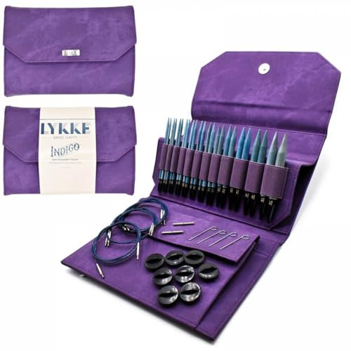 Lykke Austauschbare Stricknadeln, 12,7 cm, Indigo-Holznadeln, Stricknadel-Set – (Violetter Denim-Effekt)