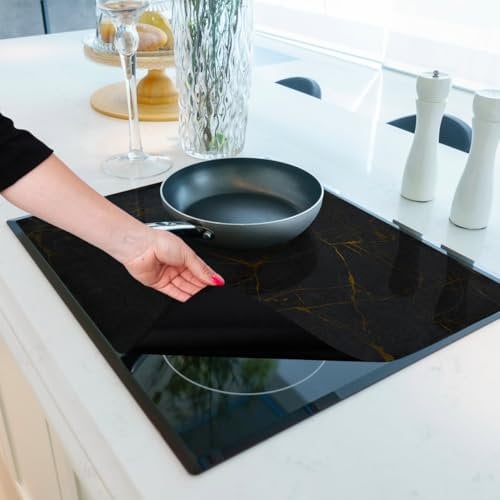 HomeMakers Translucent Induction Hob Protector Mat with Cooking Function | Large 61x53cm | Scratch and Spill Heat-Resistant Silicone Cover | Non-Slip Surface | Easy-to-Clean Kitchen Mat(Marble)