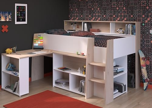 möbelando Stauraumbett >Lucas< in Weiss/Japanische Eiche - 209x133x140cm (LxBxH)