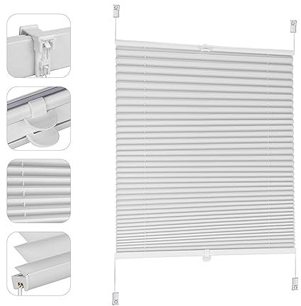Sekey Plissee ohne Bohren Verdunkelung, Fenster Plissee Klemmfix Jalousie 55 cm breit, Verspannt Blickdicht Sonnenschutz Fensterollo,55x120cm, Weiß