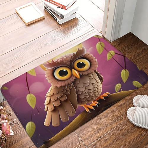 Fußmatte mit Eulen-Motiv, rutschfest, waschbar, Gummi, personalisierbar, für den Innen- und Außenbereich, Heimdekoration, 40,6 x 61 cm