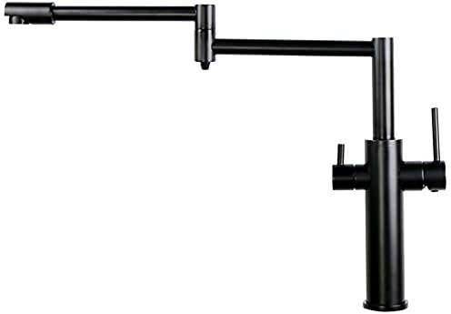 Topf Füller Messing Doppelgriff Kalt und Heißer Mischer Hahn, Doppel Swing Joint Single Hole Spüle mit 360° Schwenk Auslauf, Schwarz, Groß (Farbe: n, XESJKOMM, Nero, Groß