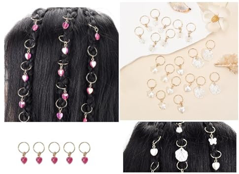 Hair Extensions Clip In Box Braids (Pearl + Pink - Hair Rings)