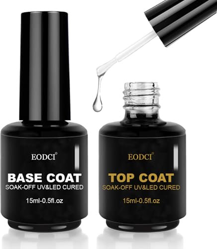 EODCI 2Pcs 15ml Base Coat Top Coat UV Nagellack Set, No Wipe Top Coat Gel UV Soak-Off UV/LED Gel Nagellack Unterlack und Überlack Nägel Gellack Nageldesign Maniküre Set
