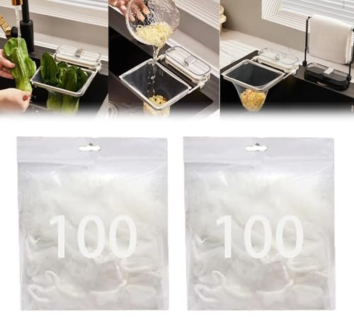 Suction Cup Sink Strainer, Sink Drain Strainer, Kitchen Sink Filter, Sink Drain Strainer Basket with 100PCS Net, Removable Suction Cup Kitchen Sink Filter Rack with Mesh Bag for Food Waste (200 Bag)