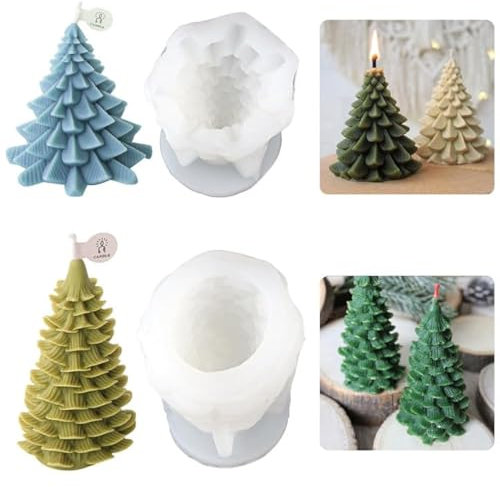 Moule Bougie Noël, 2 Pièces Moule à Bougie d'Arbre de Noël, Forme de Bougie Arbre de Noël, Moule en Silicone pour Sapin de Noël, 3D Moule à Bougie de Noël pour Bougies Parfumées, Savon (B)