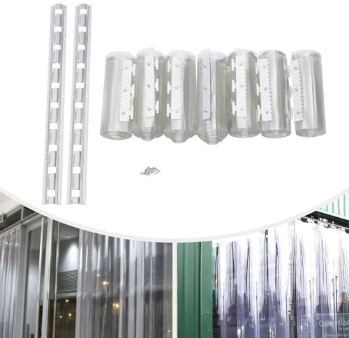 HuKaiL 7 x PVC Streifenvorhang Lamellenvorhang komplettset, 2 x 0.18m Vorhang Transparent Bandvorhänge Wasserdicht und Antistatisch, Vorhang Durchsichtig Türvorhang für Lagerhäuser, Supermärkte