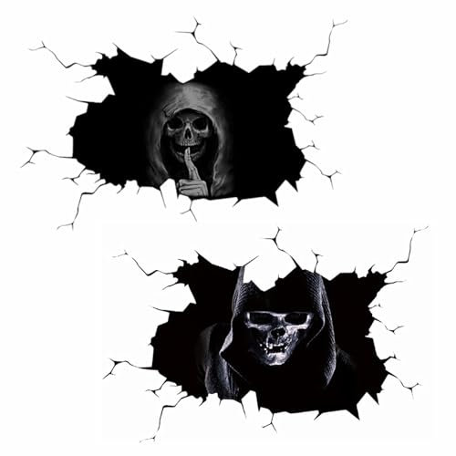 HIMKI Halloween Autoaufkleber 2 Stück Skelett Horror Aufkleber Car Sticker Selbstklebend PVC Schwarz Rechteckig Gruselig Schädel Fenstersticker Wandtattoo