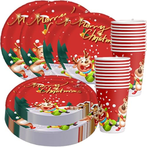 Dorclife 30 Piezas Vajilla de Papel para Fiestas Navideñas Vajilla Desechable de Navidad Juego de Decoración de Mesa Navideños para vajilla de fiesta de Navidad, decoración de mesa navideña