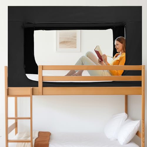 Quinnsus Bed Tent Bed Canopy Bunk Twin Size Tents for Adult and Kids - Portable Sleeping Bed Tents 80% Blackout with 4 Doors Breathable Private Space Tents(Mattress Not Included)