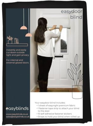 Easyblinds Easydoor blind for glazed doors, quick fix instant blind, self-adhesive attachments, cut to size and shape as required (Black, Half door narrow width (60 x 110cm))