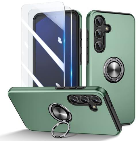 Doeshine Hülle für Samsung Galaxy S24 FE, Handyhülle für Samsung S24 FE mit 2 Stück Schutzfolie, Militärstandard Stoßdämpfende Schutzhülle, 360° Magnetischer Drehbarer Ständer, Hellgrün