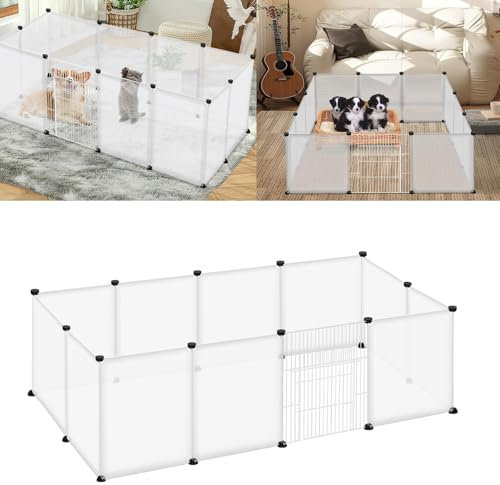 LZQ Freilaufgehege Kaninchen mit Tür Freigehege Meerschweinchen Gehege Kleintiergehege Kaninchen Freilaufgehege,Eisenzaun Erweiterbar 145x75x48 cm Weiß (Mit Tür)