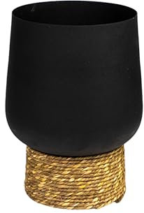 MACETA METAL NEGRO BASE MIMBRE