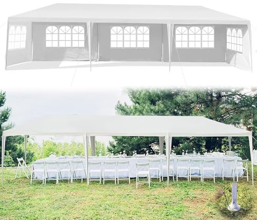 RELAX4LIFE Tonnelle de Jardin Extérieur 3x9 Imperméable, Barnum 3x9 avec 5 Parois Amovibles, Tente de Reception en PE, Protection Solaire, Facile à Monter pour Mariage Marché (3X9 | 5 Bâches)