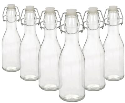 Argon Tableware 250ml Glass Bottles with Swing Top - Clear - 6x Reusable Empty Water Wine Milk Olive Oil Juice Gin Home Brew Brewing Drinking Fridge Dispenser Storage Jars with Stopper Lid