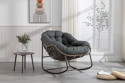 Jigichu Outdoor Rocking Chair, Patio Oversized Wicker Egg Rocking Chair, Indoor & Outdoor,Front Porch, Garden, Backyard, Deck, Dark Gray