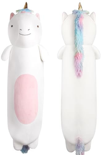 Dalmao 55cm Langer Einhorn Plüsch Kissen, Einhorn Stofftiere Kuscheltier, Niedliche Plüschtier Schlafkissen Geschenke für Kinder Geburtstage, Ostern