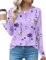 Rapbin Womans Casual Round Neck Tunic Tops for Leggings Summer Long Sleeve Tshirts Dressy Blouses,Purple,L