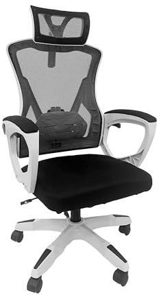 DRIFT GAMING DRAIR35 – Silla Escritorio Ergonómica Oficina y Hogar, Reclinable, Reposacabezas y Reposabrazos Abatibles y Acolchados, Soporta hasta 120 kg, Mesh Transpirable – Gris/Blanco