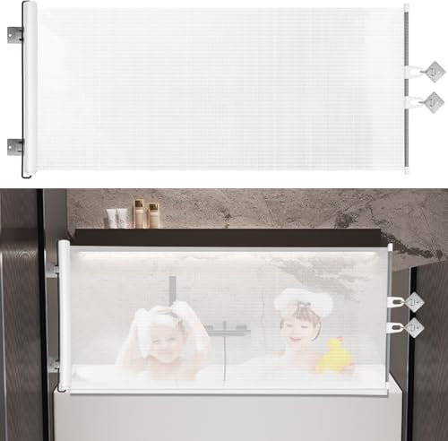 Freedom Retractable Bathtub Splash Guard for Kids and Pet ,Stop water splashing& protect your bathroom.Splash guard for bathtub.shower splash guard.tub splash guard.retractable shower splash guard