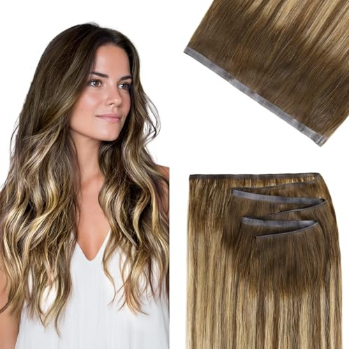GOO GOO Tape in Extensions Echthaar, 20pcs 50g 45cm Balayage Schokolade Braun Mxied Karamell Blond, Real Remy Echthaarverlängerungen Weft extensiontion echthaar tape in